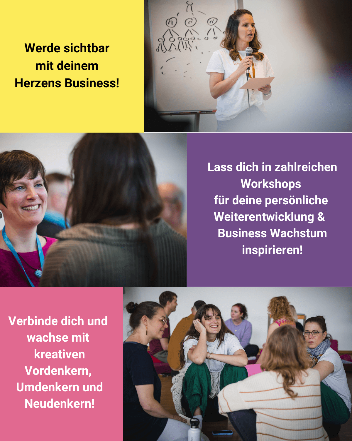 section2_mobil Verschiedene Bilder zeigen Workshopleiter bei der Arbeit